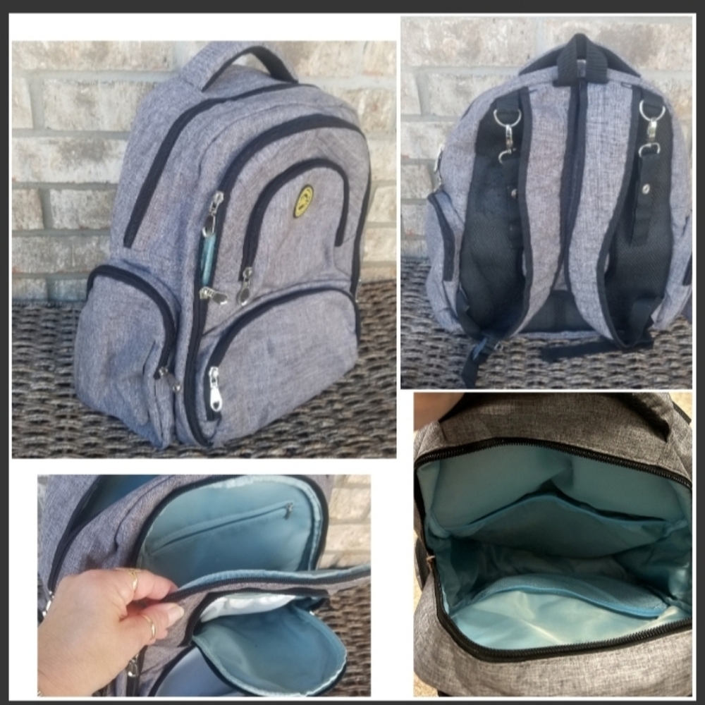 Cateepbaby Gray Black UNISEX Diaper Bag Backpack (16x15x6) insulated *READ*